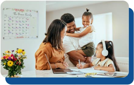 Happy family education and girl learning together with a laptop
